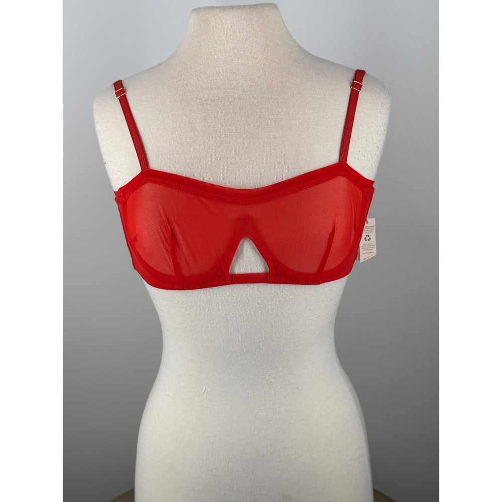 HAH Hot‎ As Hell Red Sheer Mesh Bralette Cutout Balconette Bra 30-38C NWT